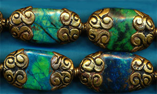 Brass Capped Blue Green Beads.JPG