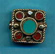 Brass five circles in square, coral and turquoise.JPG