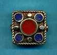 brass five circles in square, lapis and coral