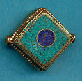 Brass square, turquoise with lapis circle center.JPG