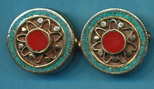 Circle with Flower Design, Turquoise and Coral