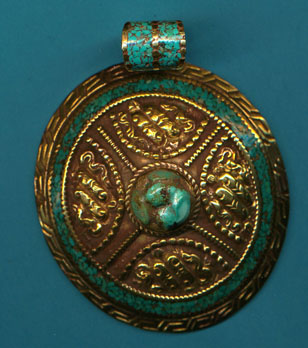 Domed Brass Turquoise Pendant