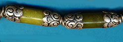 Green Calcithe Tube Heavy Carved Silver