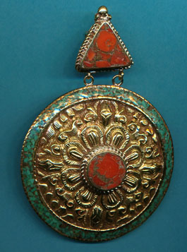 Triangle Circle Turq. Coral Brass Pendant