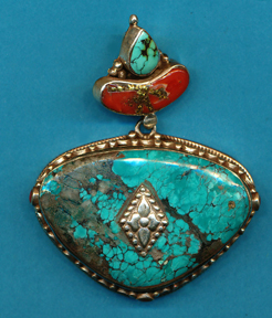 Turquoise Silver and Brass Back