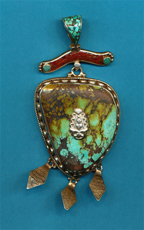Turquoise Silver and Brass Pendant