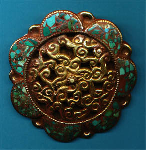 Turquoise Surround Brass Pendant, Nilofur.JPG